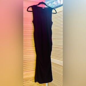 VENUS Long Black Sleeveless Dress With Ruched Sides, Size L